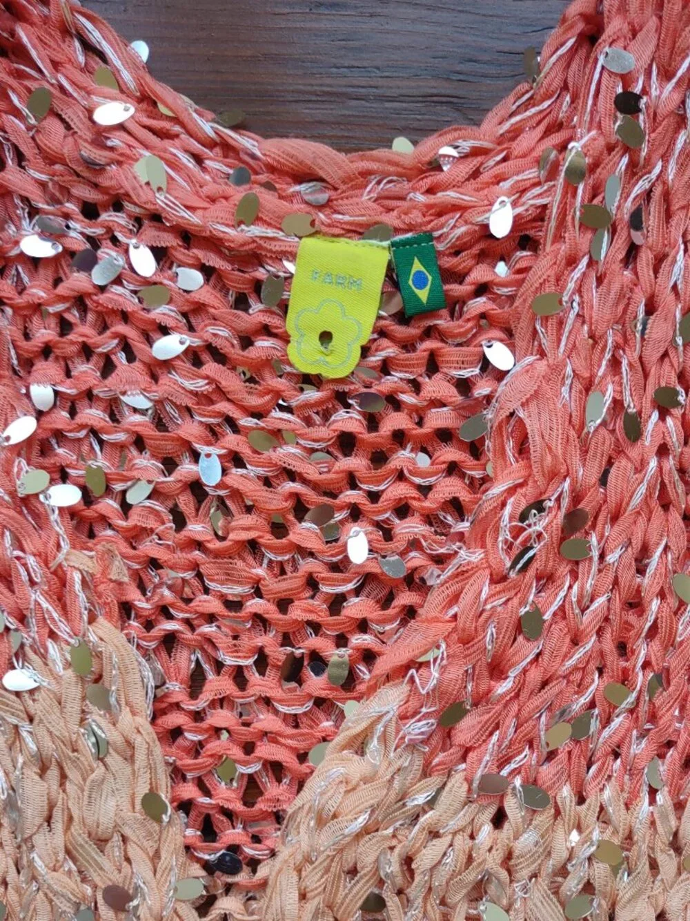 FARM Rio Brazil Sequin Cardigan Colorblock Stripe Boho *Flaws  Size G-Medium - Picture 3 of 16